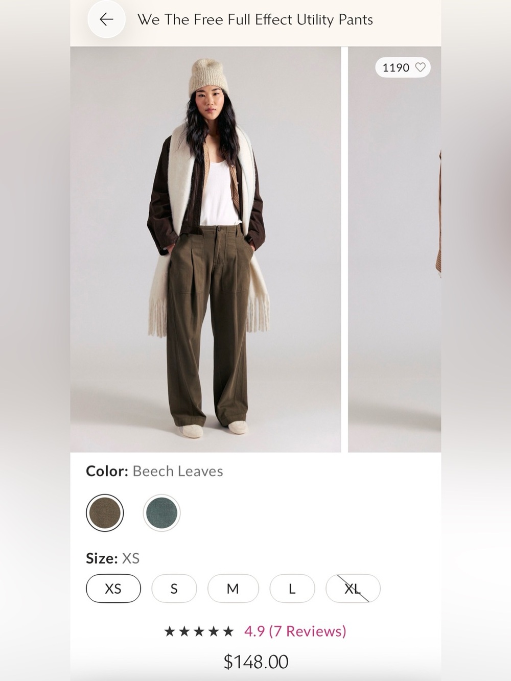 Free People Olive Green Wide-Leg Utility Pants